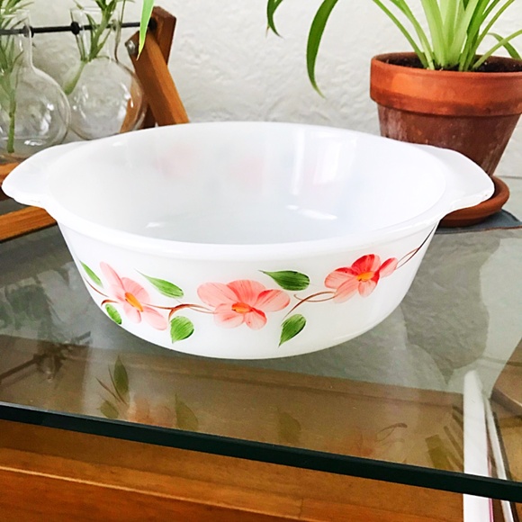 Anchor Hocking Fire King Gay Fad 1.5 Qt. Casserole Dish Dogwood Blossom 50s MCM - Picture 3 of 6